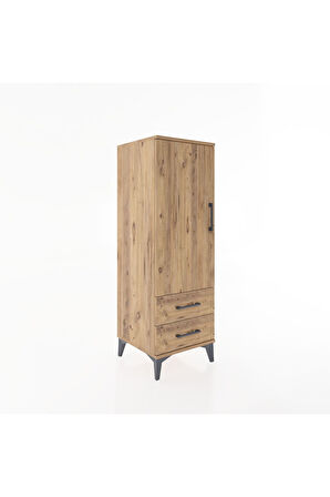 Hyperion Dolap Tek Raflı 2 Çekmeceli Tek Askılı 44x44x134 Çam-Çam