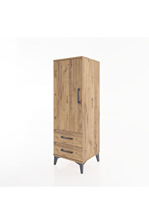 Hyperion Dolap Tek Raflı 2 Çekmeceli Tek Askılı 44x44x134 Çam-Çam