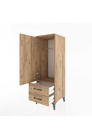 Hyperion Dolap Tek Raflı 2 Çekmeceli Tek Askılı 44x44x134 Çam-Çam