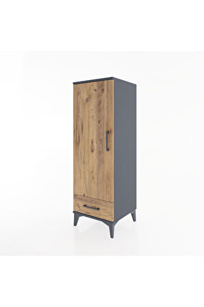 Hyperion Dolap Tek Raflı Tek Çekmeceli Tek Askılı 44x44x134 Antrasit-Çam