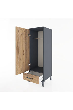 Hyperion Dolap Tek Raflı Tek Çekmeceli Tek Askılı 44x44x134 Antrasit-Çam