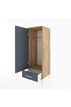Hyperion Dolap Tek Raflı Tek Çekmeceli Tek Askılı 44x44x134 Çam-Antrasit