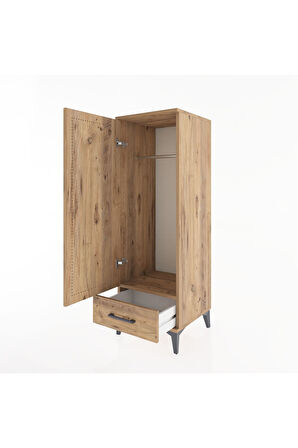 Hyperion Dolap Tek Raflı Tek Çekmeceli Tek Askılı 44x44x134 Çam-Çam