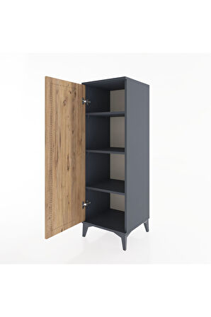 Hyperion Dolap 3 Raflı Tek Kapaklı 44x44x134 Antrasit-Çam