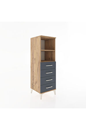 Hyperion Dolap 2 Raflı 4 Çekmeceli 44x44x134 Çam-Antrasit