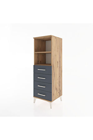 Hyperion Dolap 2 Raflı 4 Çekmeceli 44x44x134 Çam-Antrasit