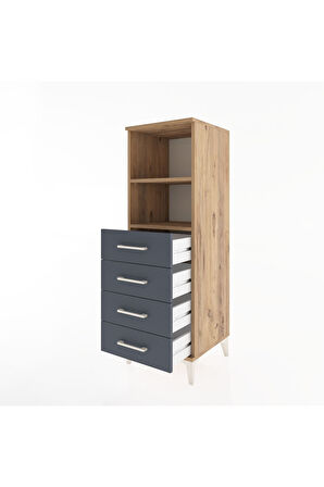 Hyperion Dolap 2 Raflı 4 Çekmeceli 44x44x134 Çam-Antrasit