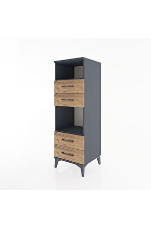 Hyperion Dolap 2 Raflı 4 Çekmeceli 44x44x134 Antrasit-Çam