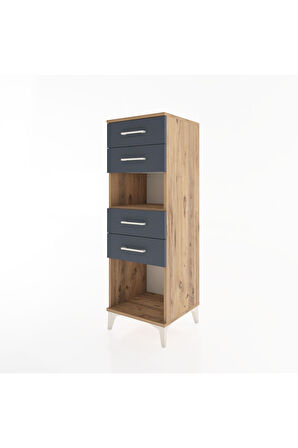 Hyperion Dolap Tek Raflı 4 Çekmeceli 44x44x134 Çam-Antrasit