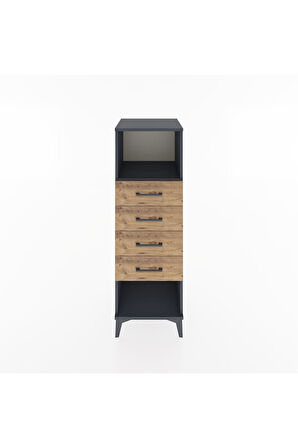 Hyperion Dolap Tek Raflı 4 Çekmeceli 44x44x134 Antrasit-Çam