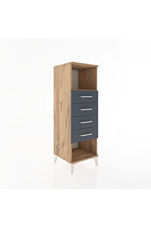 Hyperion Dolap Tek Raflı 4 Çekmeceli 44x44x134 Çam-Antrasit
