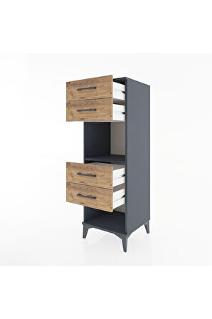 Hyperion Dolap Tek Raflı 4 Çekmeceli 44x44x134 Antrasit-Çam