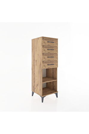 Hyperion Dolap Tek Raflı 4 Çekmeceli 44x44x134 Çam-Çam