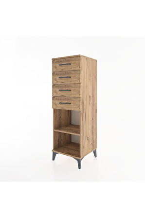 Hyperion Dolap Tek Raflı 4 Çekmeceli 44x44x134 Çam-Çam