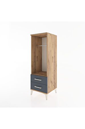 Hyperion Dolap Tek Raflı 2 Çekmeceli Tek Askılı 44x44x134 Çam-Antrasit