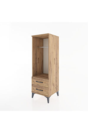 Hyperion Dolap Tek Raflı 2 Çekmeceli Tek Askılı 44x44x134 Çam-Çam