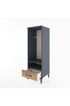 Hyperion Dolap 2 Raflı Tek Çekmeceli Tek Askılı 44x44x134 Antrasit-Çam