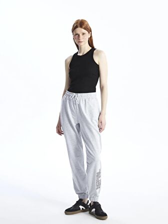 Beli Lastikli Baskılı Kadın Jogger Eşofman Altı