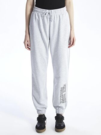 Beli Lastikli Baskılı Kadın Jogger Eşofman Altı