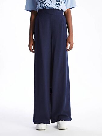Beli Lastikli Düz Keten Karışımlı Kadın Pantolon
