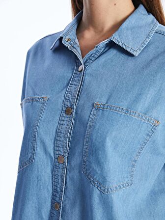 Düz Uzun Kollu Oversize Kadın Jean Gömlek