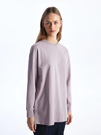 Bisiklet Yaka Düz Oversize Kadın Sweatshirt Tunik