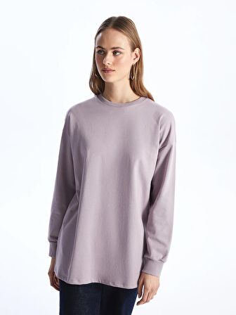 Bisiklet Yaka Düz Oversize Kadın Sweatshirt Tunik