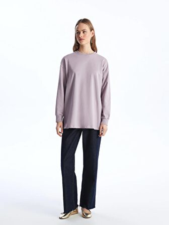 Bisiklet Yaka Düz Oversize Kadın Sweatshirt Tunik