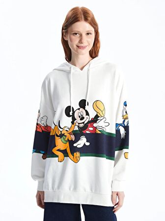 Mickey Mouse ve Arkadaşları Baskılı Uzun Kollu Oversize Kadın Hoodie