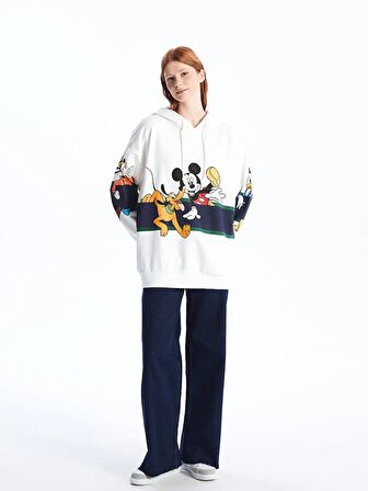 Mickey Mouse ve Arkadaşları Baskılı Uzun Kollu Oversize Kadın Hoodie