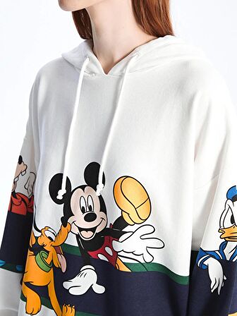 Mickey Mouse ve Arkadaşları Baskılı Uzun Kollu Oversize Kadın Hoodie