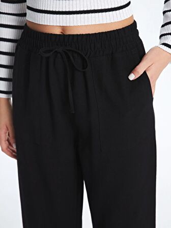 Beli Lastikli Düz Keten Karışımlı Kadın Pantolon
