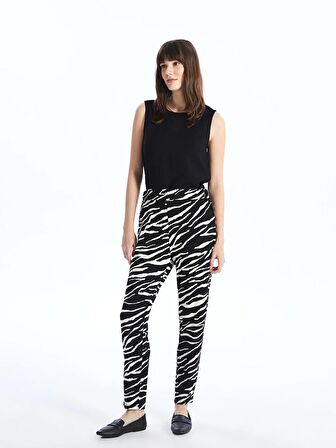 Beli Lastikli Rahat Kalıp Desenli Kadın Pantolon