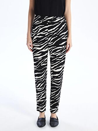 Beli Lastikli Rahat Kalıp Desenli Kadın Pantolon