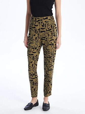 Beli Lastikli Rahat Kalıp Desenli Kadın Pantolon