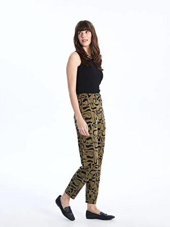 Beli Lastikli Rahat Kalıp Desenli Kadın Pantolon