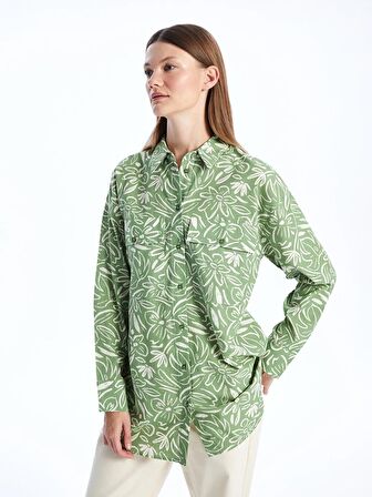 Desenli Uzun Kollu Oversize Kadın Gömlek Tunik