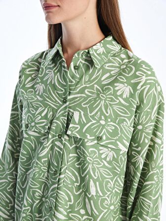 Desenli Uzun Kollu Oversize Kadın Gömlek Tunik