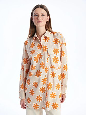 Desenli Uzun Kollu Oversize Kadın Gömlek Tunik