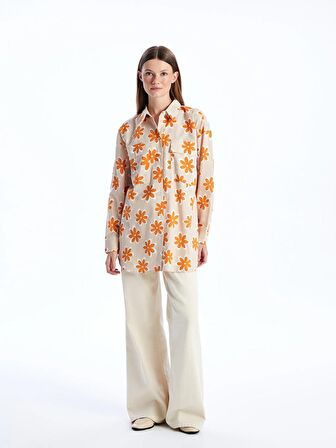 Desenli Uzun Kollu Oversize Kadın Gömlek Tunik