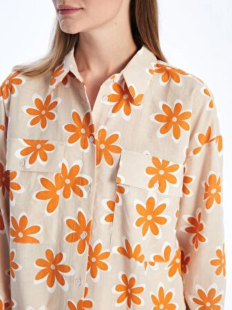 Desenli Uzun Kollu Oversize Kadın Gömlek Tunik