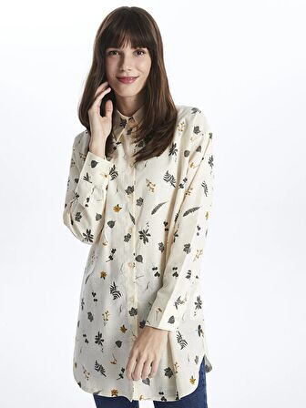 Desenli Uzun Kollu Oversize Kadın Gömlek Tunik