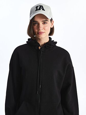 Kapüşonlu Düz Oversize Kadın Fermuarlı Sweatshirt