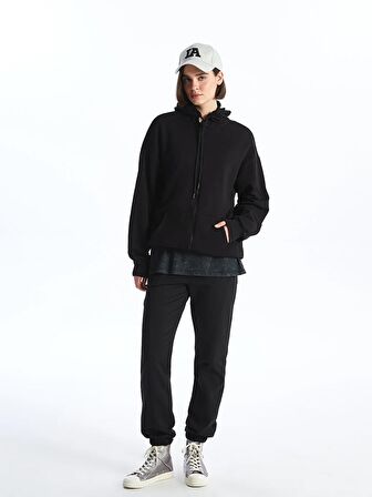 Kapüşonlu Düz Oversize Kadın Fermuarlı Sweatshirt