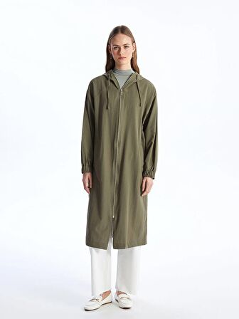 Kapüşonlu Düz Oversize Kadın Mont