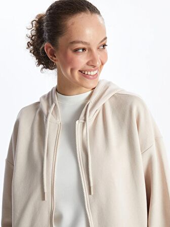 Kapüşonlu Oversize Kadın Fermuarlı Sweatshirt