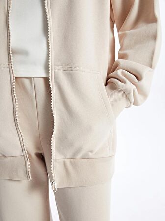Kapüşonlu Oversize Kadın Fermuarlı Sweatshirt