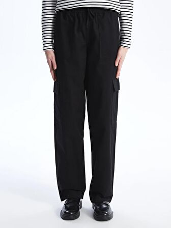 Beli Lastikli Düz Gabardin Kadın Kargo Pantolon
