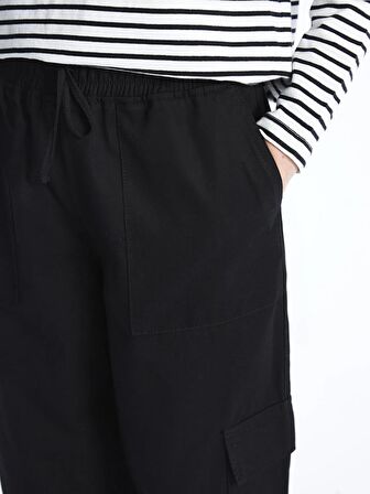 Beli Lastikli Düz Gabardin Kadın Kargo Pantolon