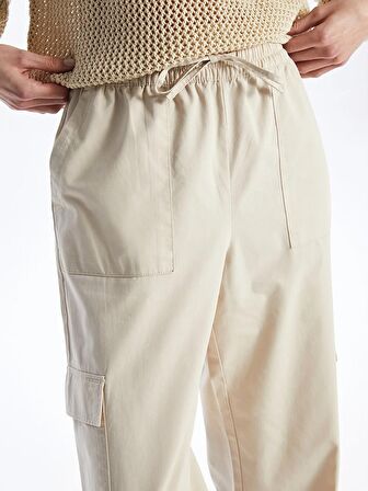 Beli Lastikli Düz Gabardin Kadın Kargo Pantolon